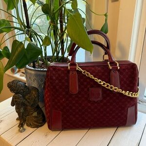 Celine Burgundy Satchel with Gold Chain